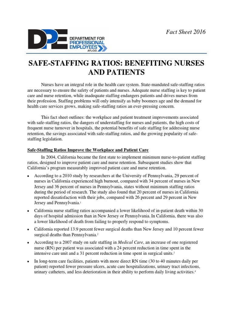 Safe Staffing Ratios 2016 Nursing Hospital