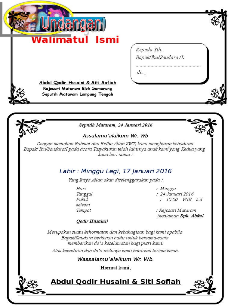 57 Contoh Undangan Aqiqah Dan Marhaban Terbaru