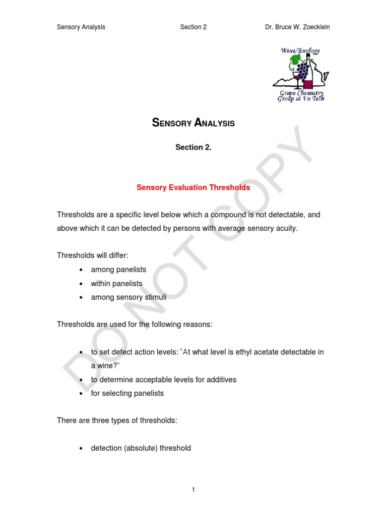 Sensory Evaluation Thresholds Explained | PDF | Odor | Perception