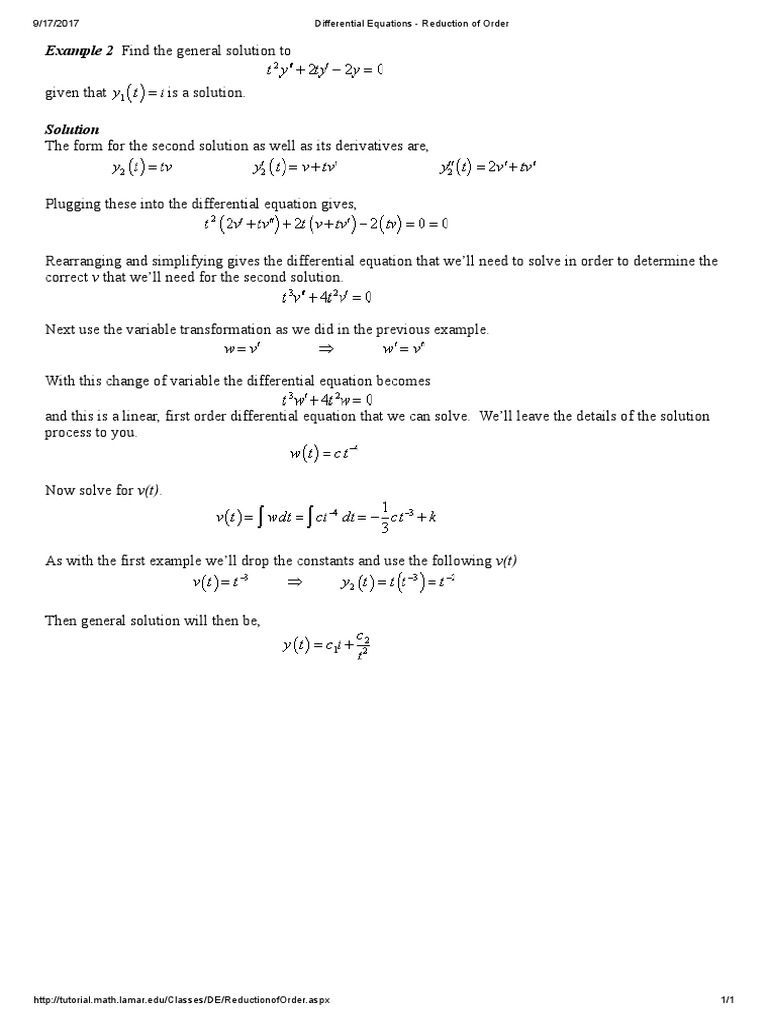 Reduction of Order in Differential Equations | PDF | Science ...
