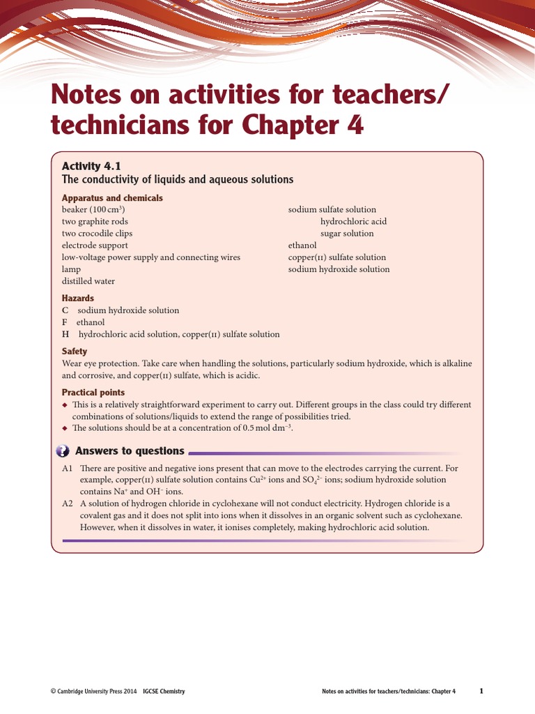 Notes On Activities For Teachers/ Technicians For Chapter 4: Activity 4 ...