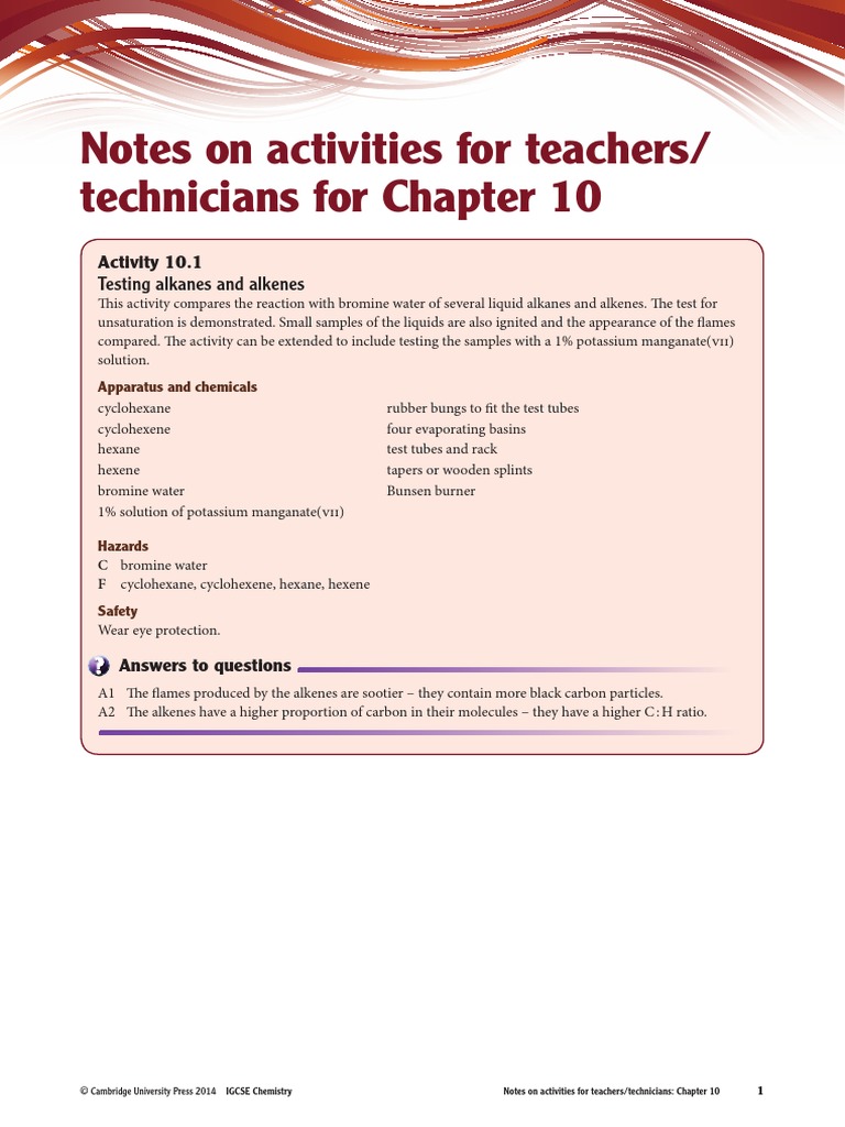Notes On Activities For Teachers/ Technicians For Chapter 10 | PDF ...