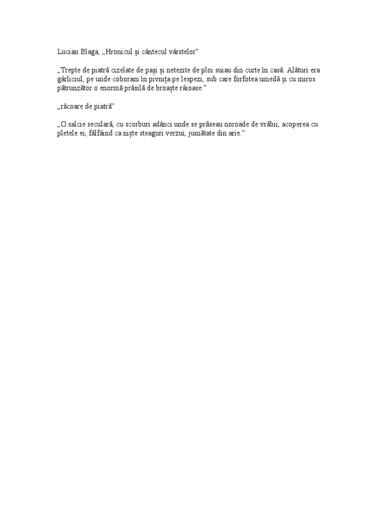 Rezumat Hronicul Si Cantecul Varstelor Lucian Blaga, Hronicul Și Cântecul Vârstelor | PDF