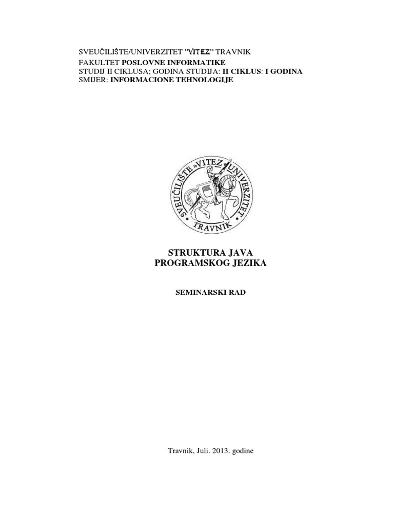 Struktura Jave Seminarski Rad Davor Damjanovic | PDF
