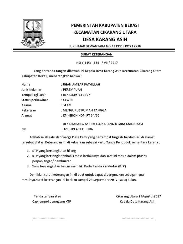 Contoh Kop Surat Rt Kabupaten Bekasi Contoh Kop Surat