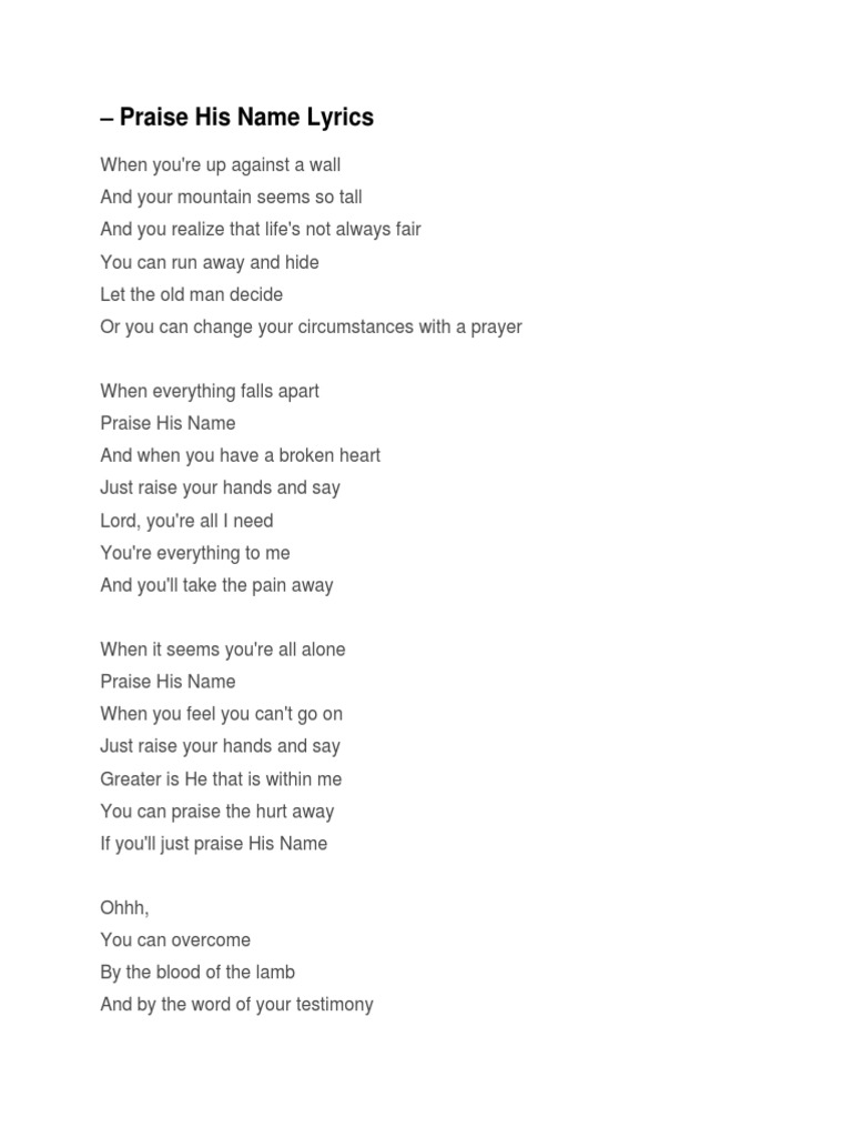 Praise His Name Lyrics Praise His Name Lyrics