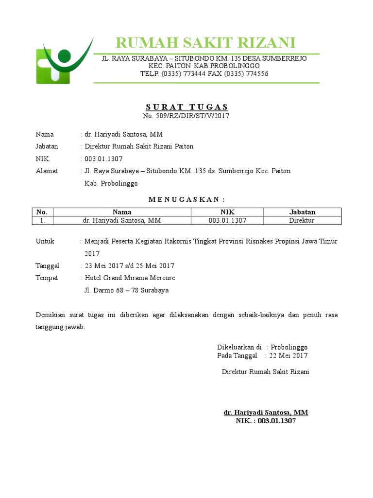 Surat Tugas Dinas Direktur Doc