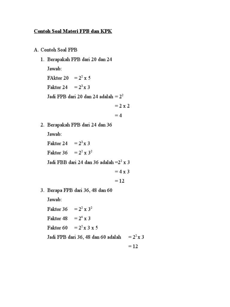 Contoh Soal Fpb Dan Kpk
