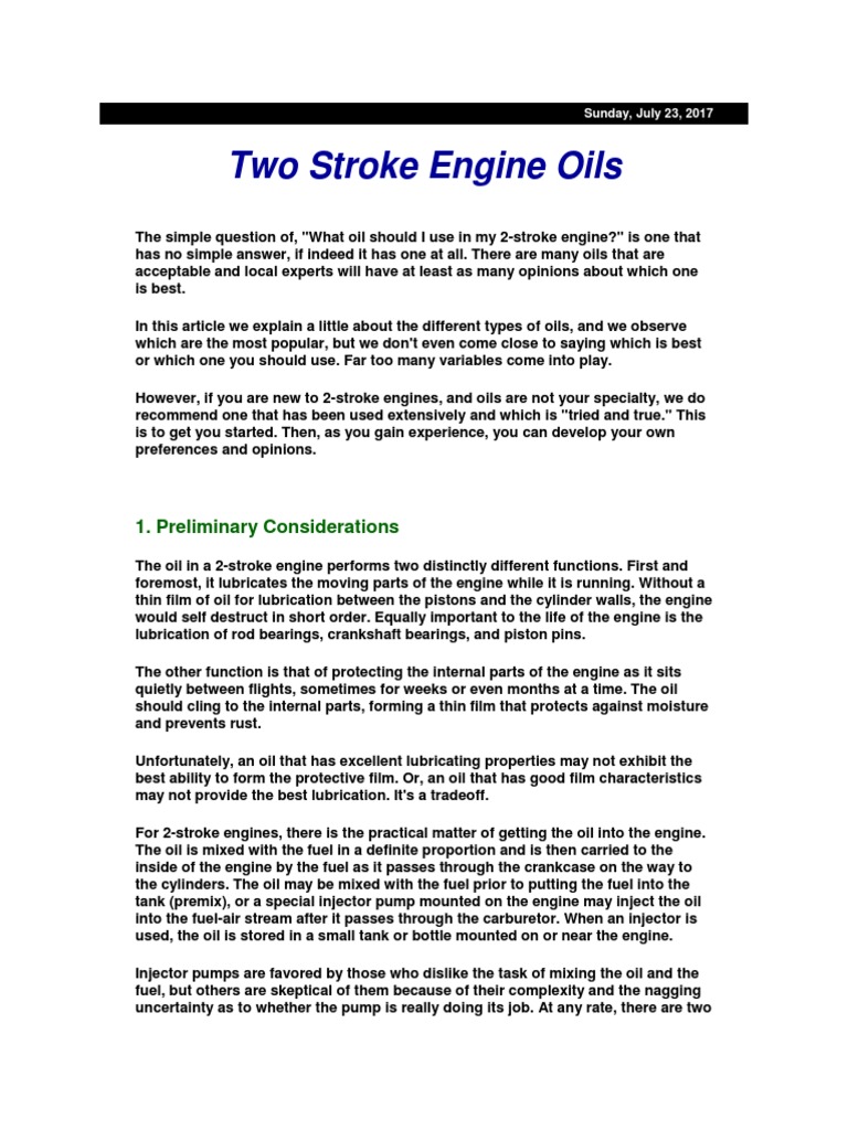 Choosing 2-Stroke Engine Oils | PDF | Motor Oil | Fuel Injection