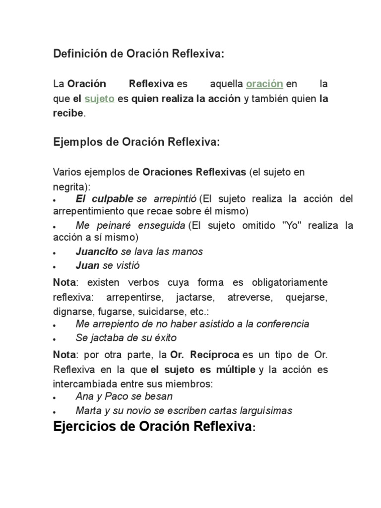 Oraciones Reflexivas: Definición y Ejemplos | PDF