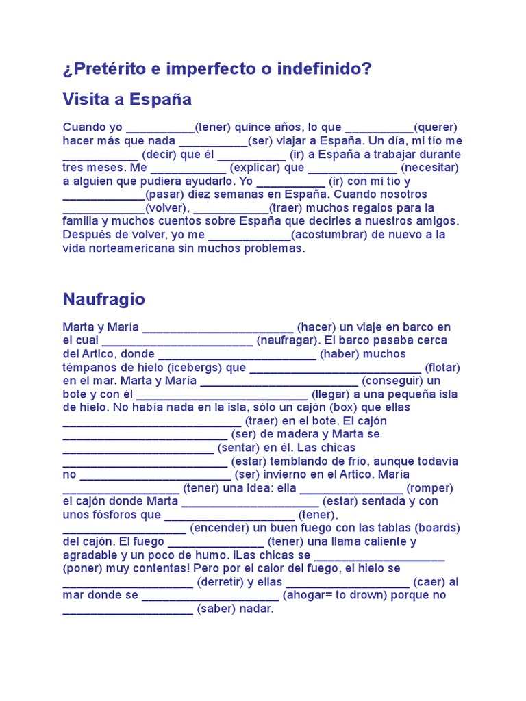 Ejercicios de pretérito e imperfecto | PDF | Caldera | Incendios