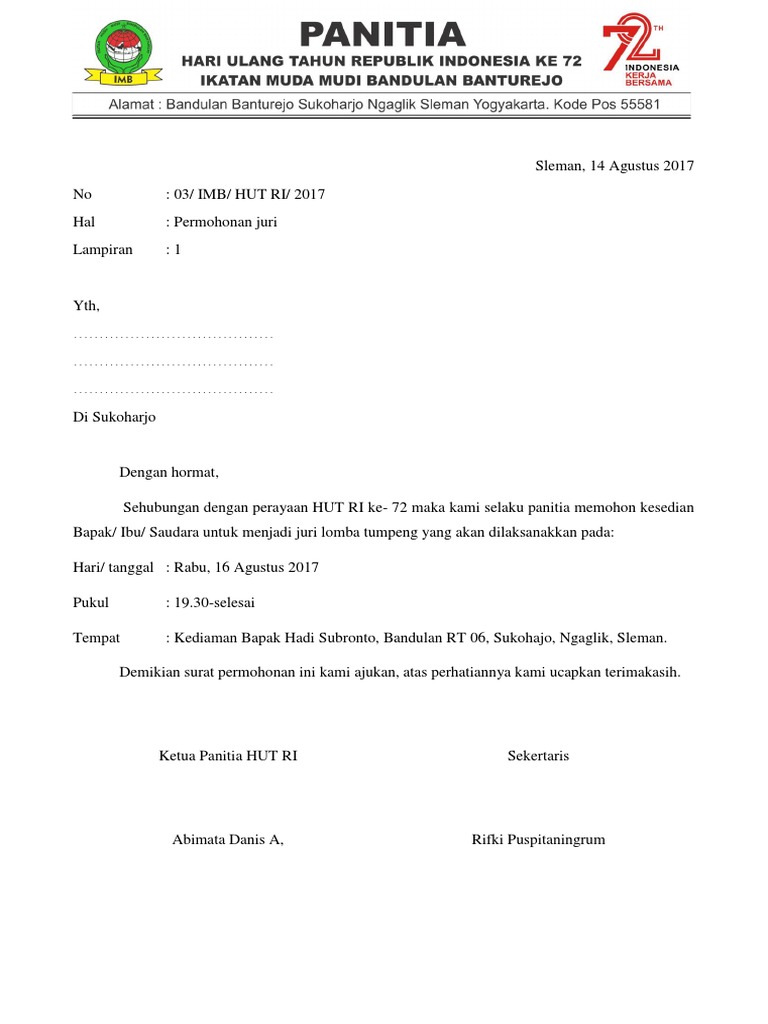 Contoh Surat Permohonan Jadi Juri