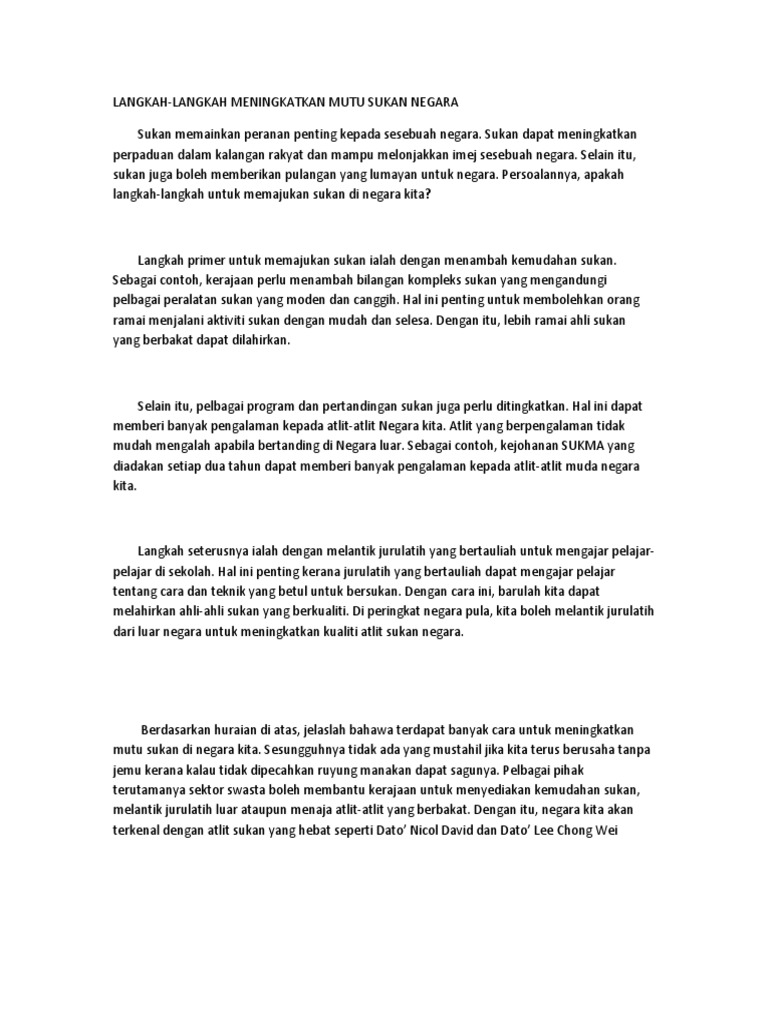 Langkah Langkah Meningkatkan Mutu Sukan Negara Pdf