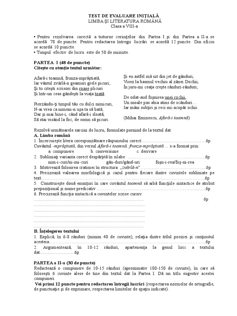 Test Initial Clasa A 8 A | PDF