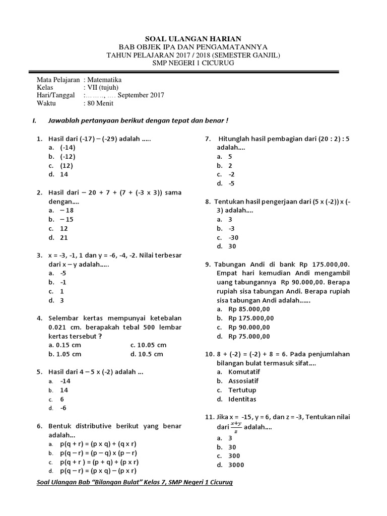 Bank Soal Matematika Smp Kelas 7 8 9