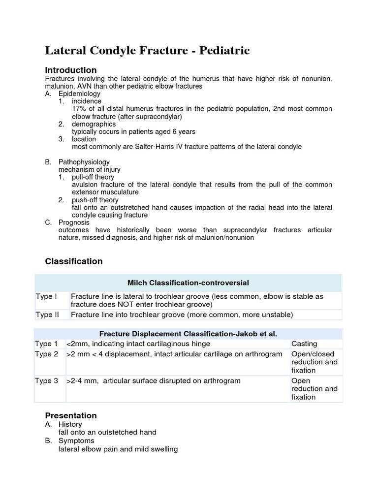 Pediatric Lateral Condyle Fracture Guide | PDF | Elbow | Cartilage