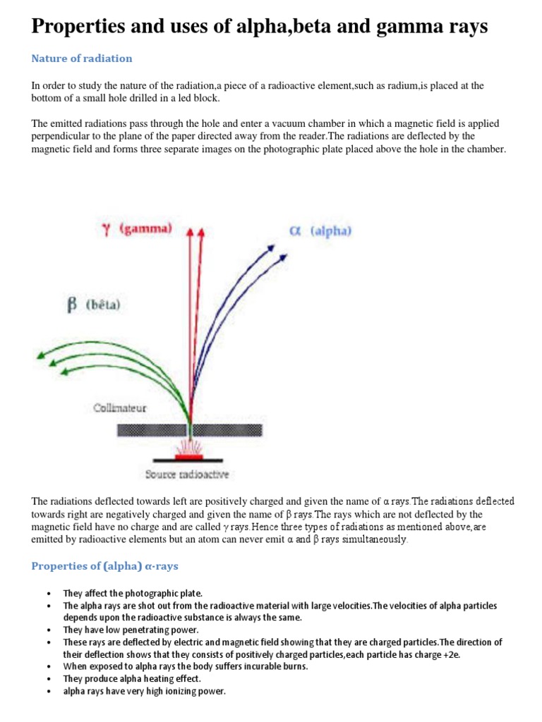 Properties and uses of alpha, beta and gamma rays | PDF | Radioactive ...