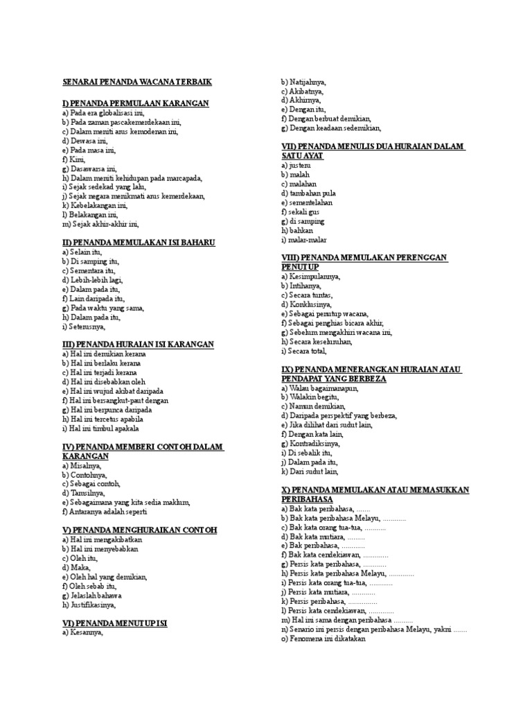 Senarai Penanda Wacana Terbaik