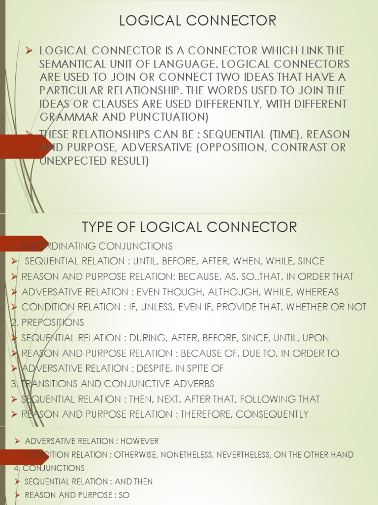 Logical Connector | PDF | Preposition And Postposition | Clause