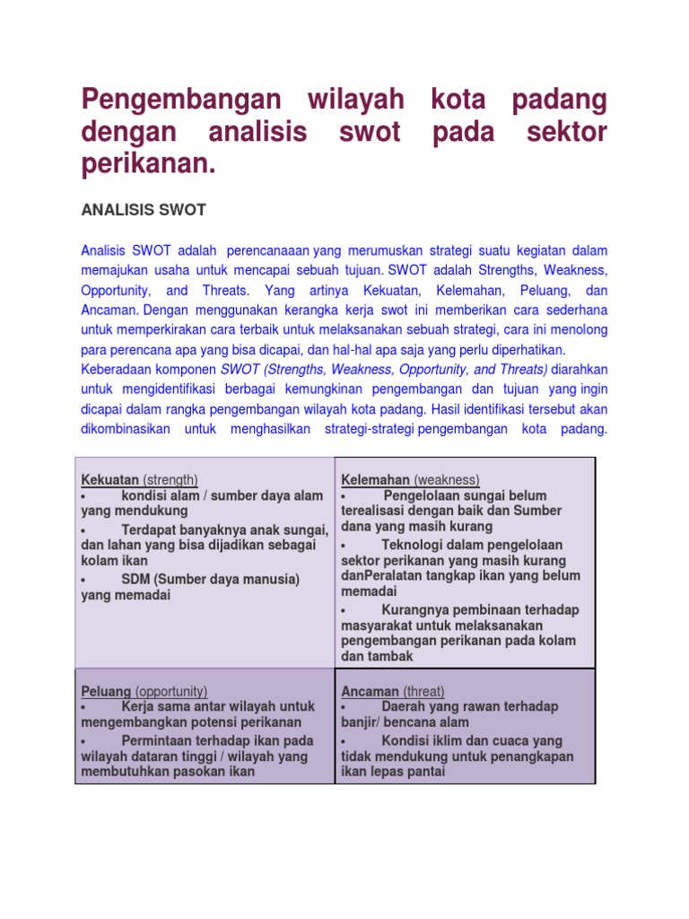 Pengembangan Perikanan Kota Padang SWOT | PDF | Ilmu Sosial | Teknologi ...