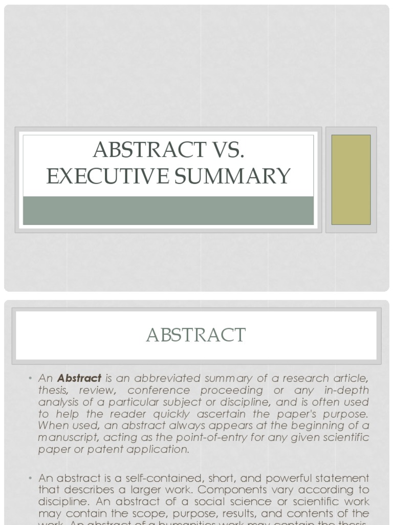 TBW Lecture 08a (Abstract vs Executive Summary) Abstract (Summary