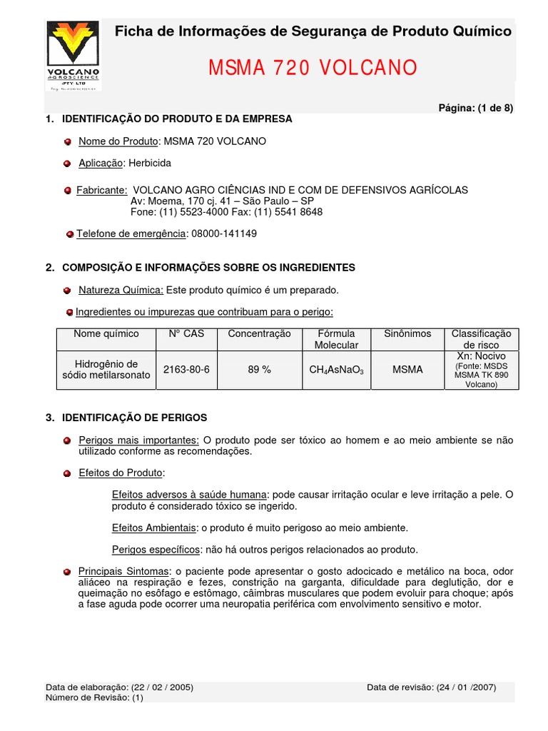 Herbicida Agricola Sumyzin 500 SC FISPQ, PDF