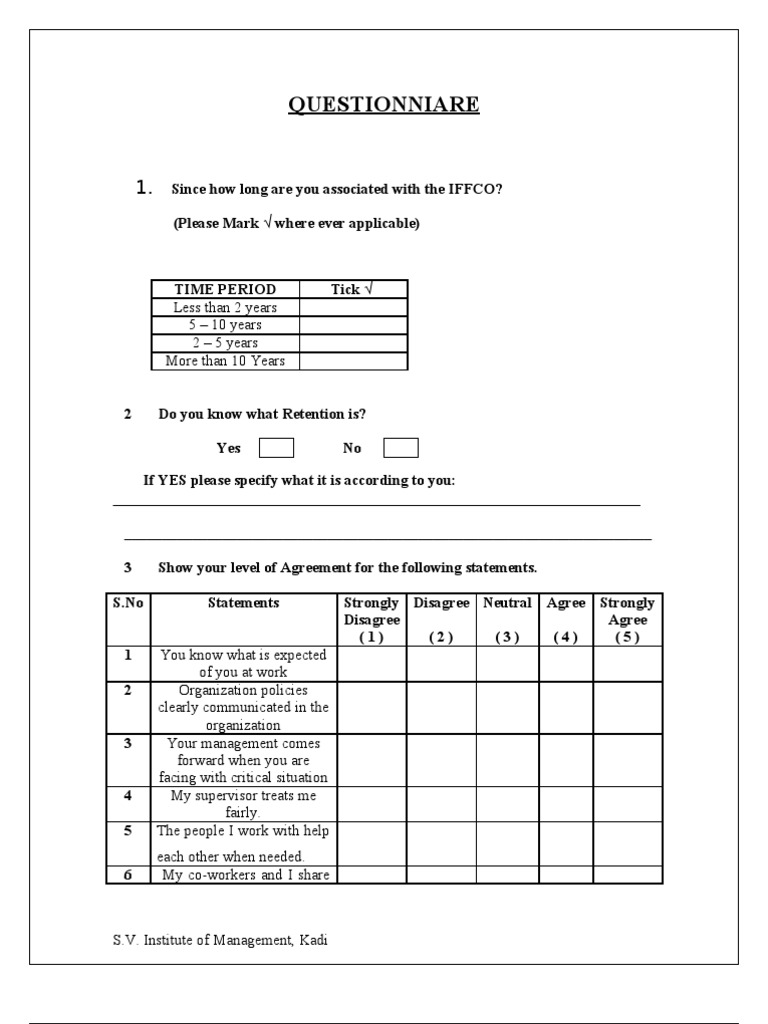 Retention Questionnaire 12 | PDF | Employee Benefits | Working Conditions