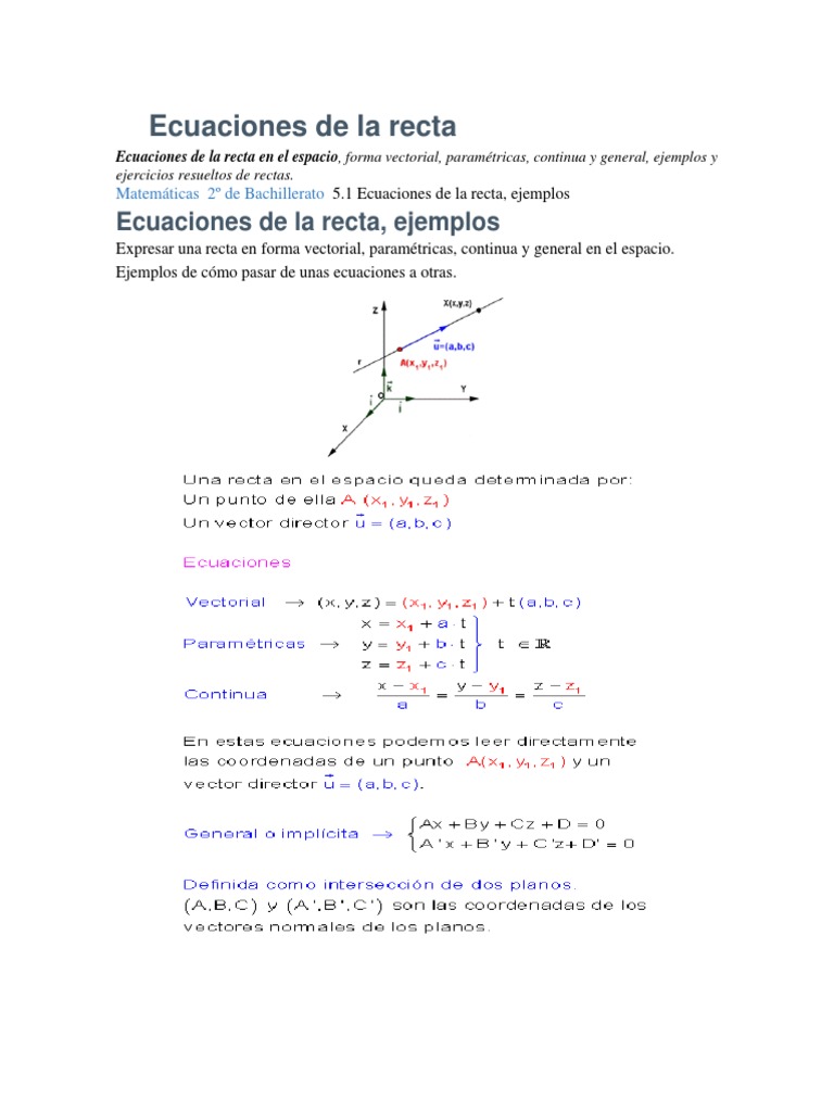 Ecuaciones De La Recta