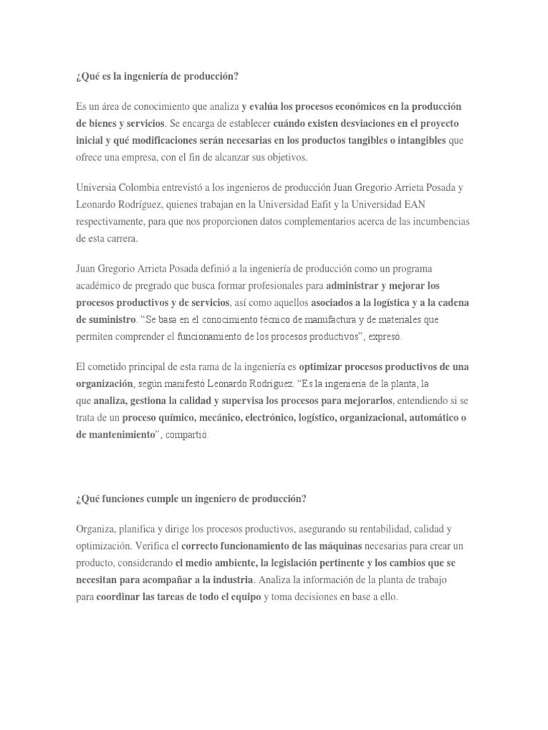 Que Es La Ingenieria De Produccion Ingenieria Logistica
