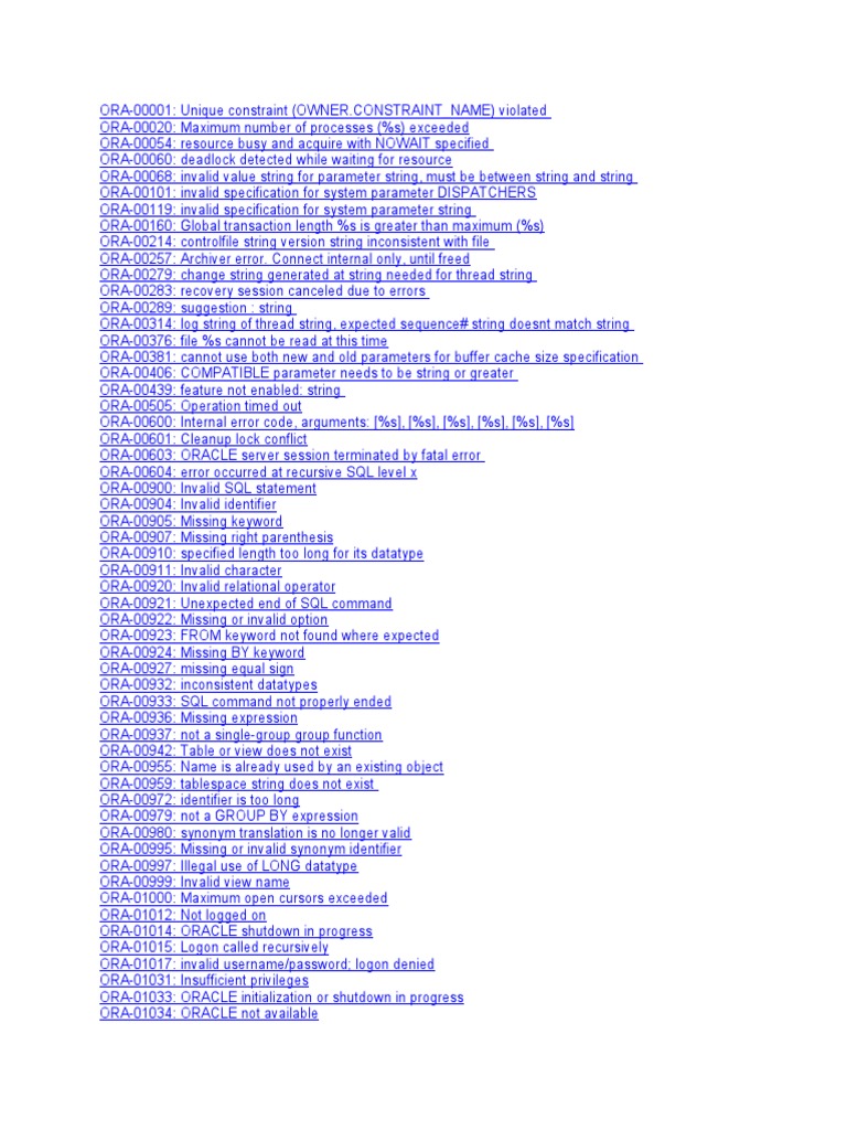 Oracle Errors | PDF