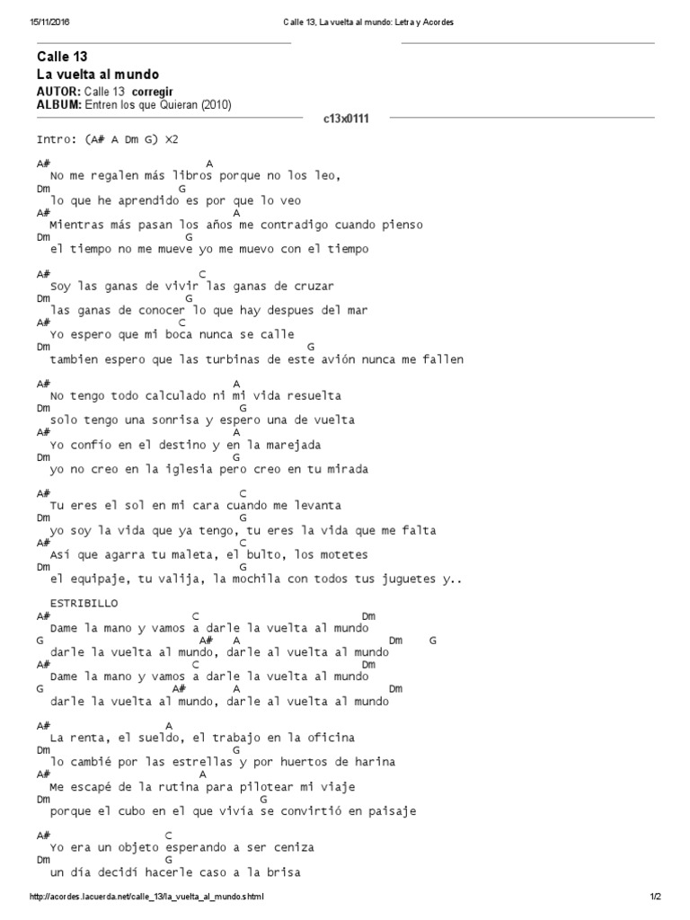 Calle 13 La Vuelta Al Mundo Letra Y Acordes Ocio Entretenimiento General