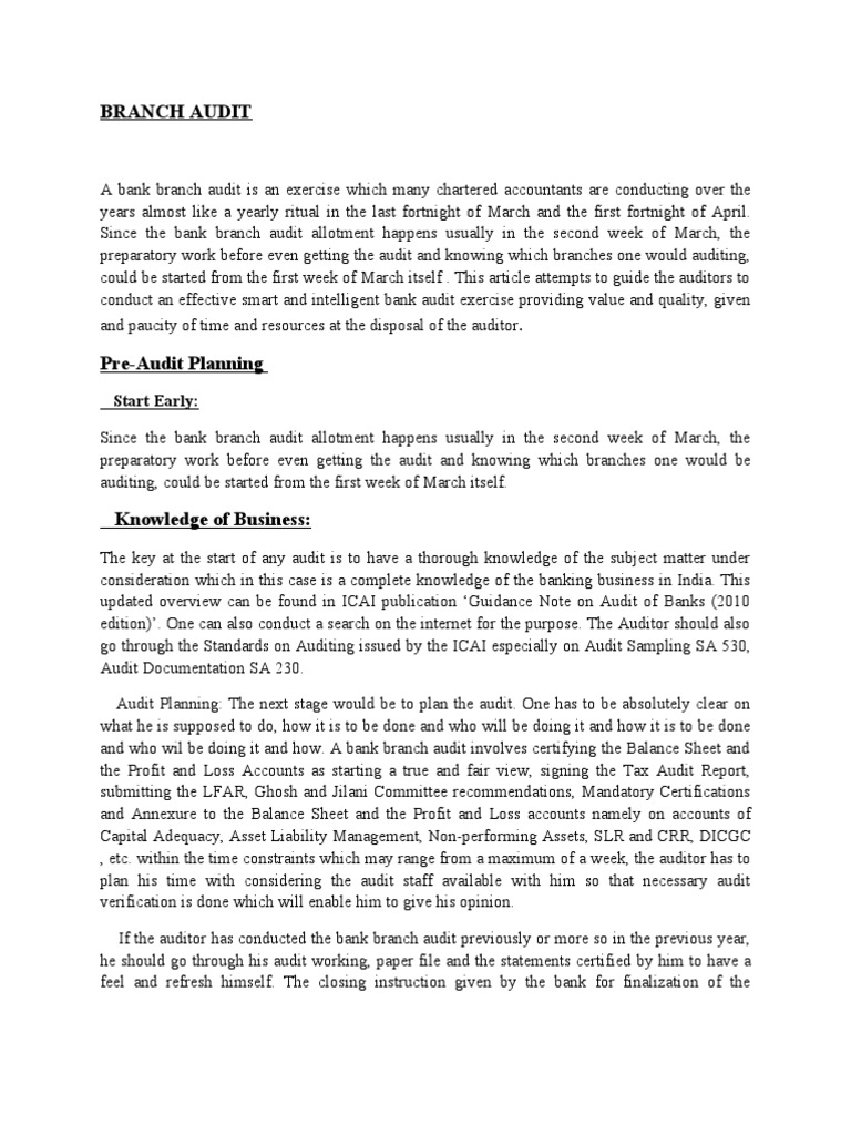 Effective Bank Branch Audit Guide | PDF | Internal Control | Audit