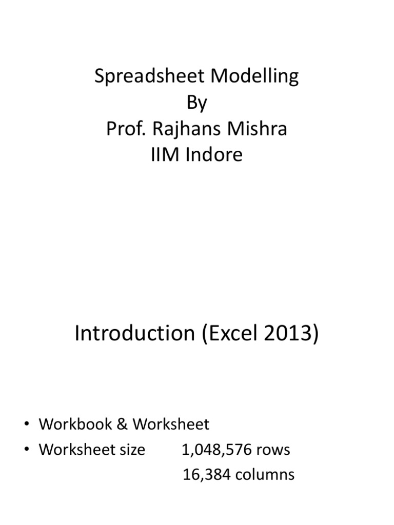 Spreadsheet Modelling by Prof. Rajhans Mishra IIM Indore | PDF ...