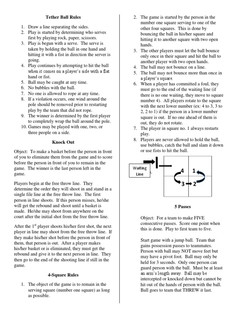 Tether Ball and Knockout Game Rules | PDF | American Football | Teams