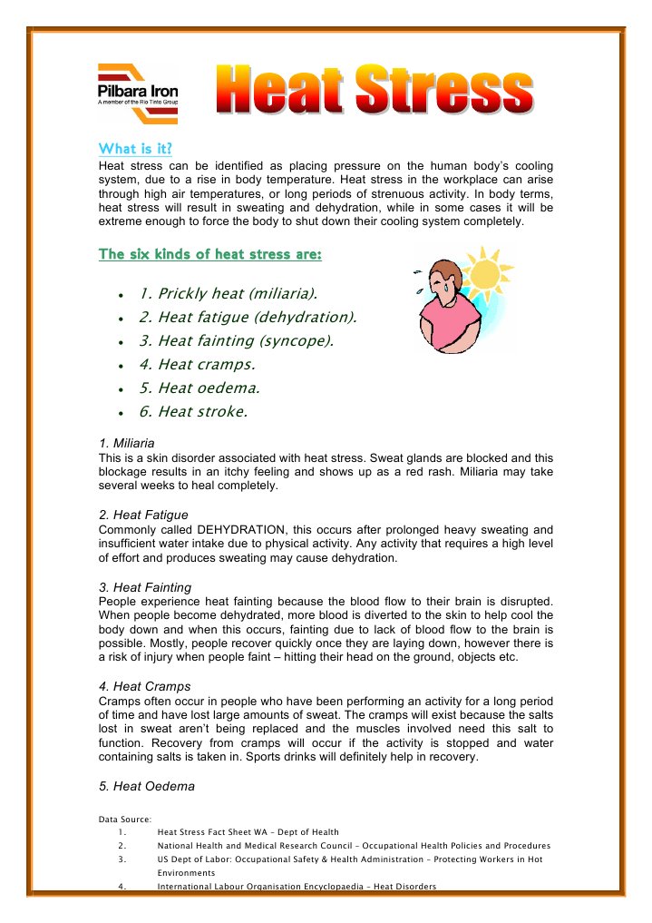 Heat Stress Fact Sheet PDF Hyperthermia Stroke