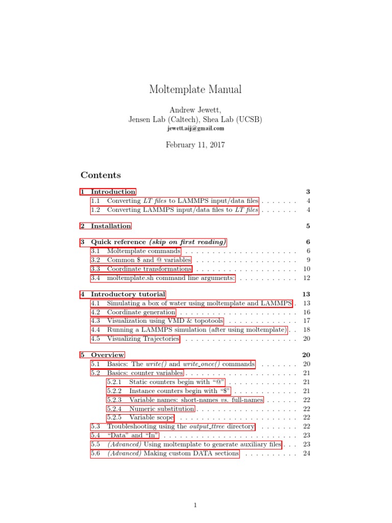 Moltemplate User Manual for LAMMPS | PDF | Molecules | Command Line ...