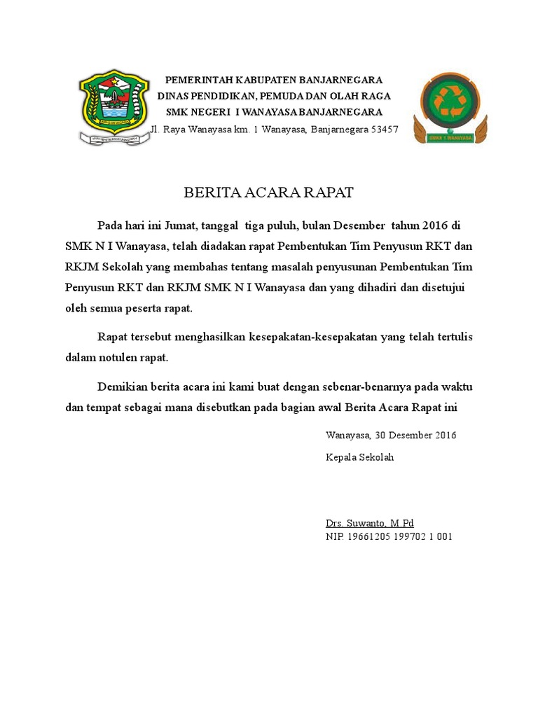 Berita Acara Sk Penyusunan Rkjm Rkt