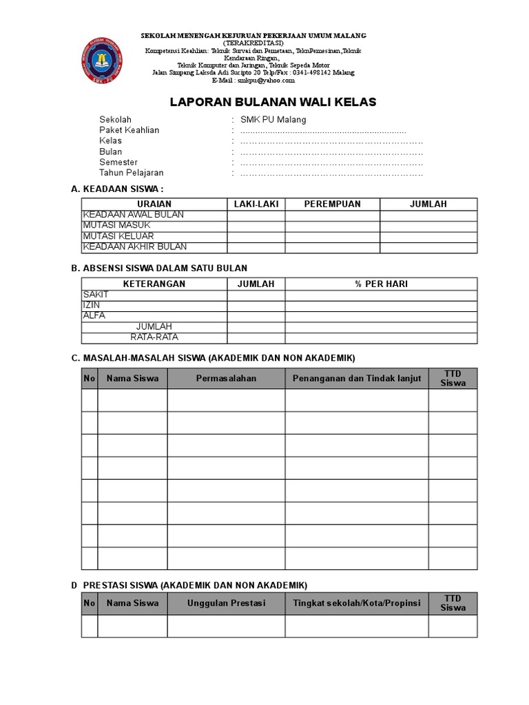 16 Laporan Bulanan Wali Kelas