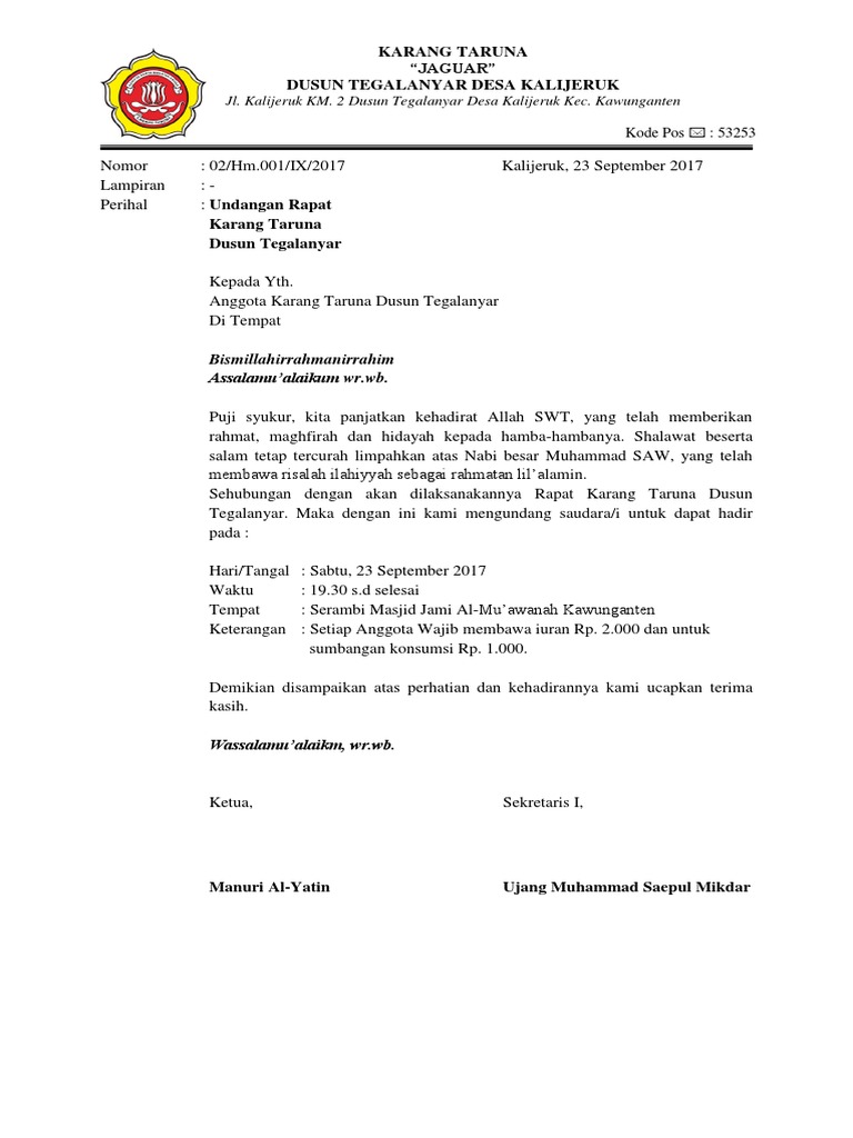 66 Koleksi Contoh Undangan Rapat Turnamen Terbaik