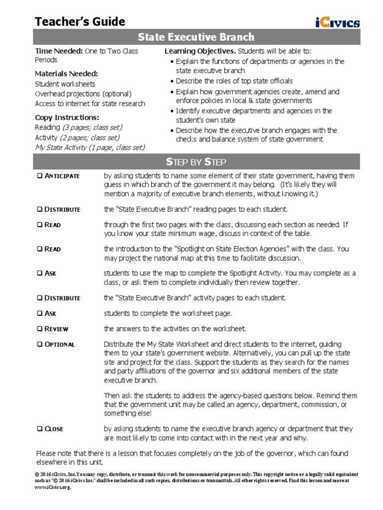 Worksheets Executive Branch Worksheet state executive icivis lesson plan voter id laws in the united states identity document