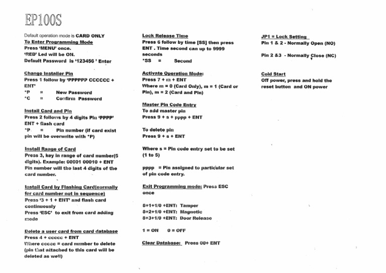 EP100S Programming | PDF