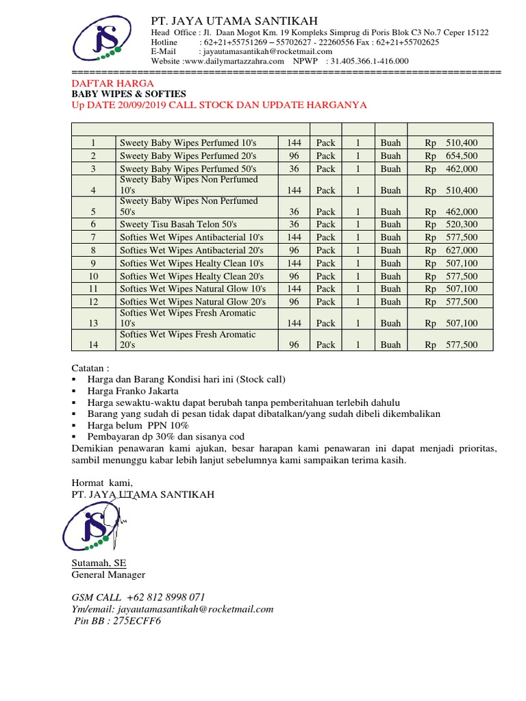 BABY WIPES Price List Call Stock Dan Update Harganya 20 09 2016 PDF