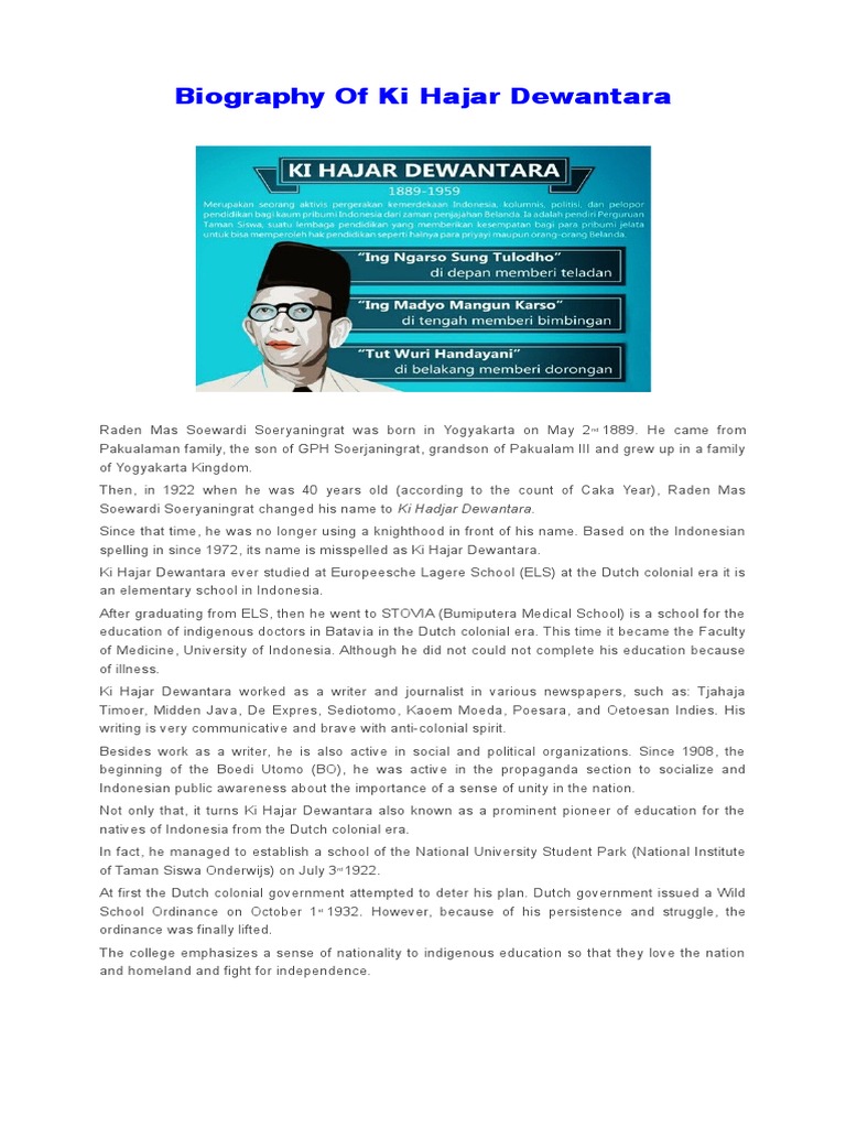 Biography Of Ki Hajar Dewantara Indonesia