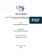 Logros de Aprendizaje en Las Áreas de Matemática y Comunicación en El Nivel Secundaria de La I.E. #89008 de Chimbote