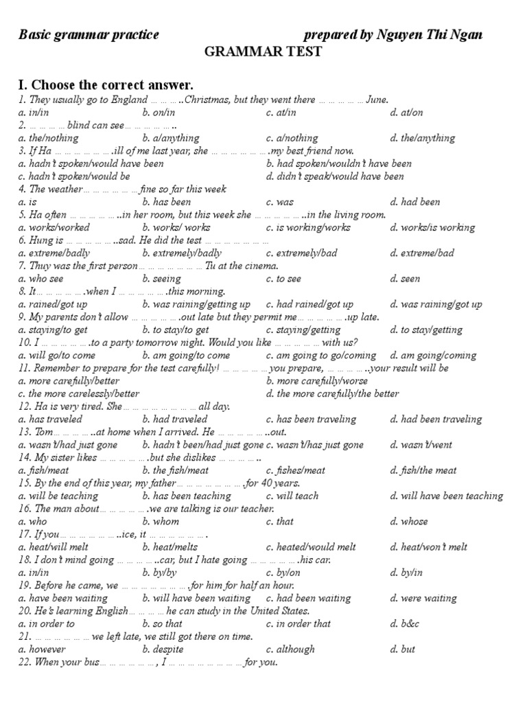 Basic Grammar Test | PDF