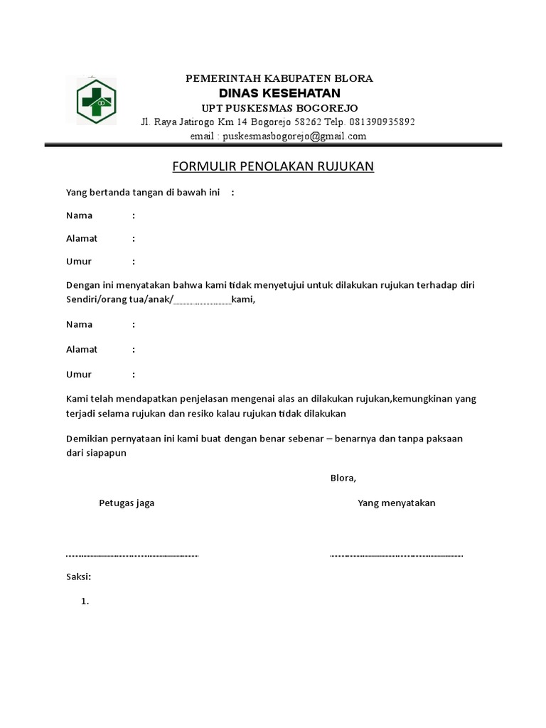 Formulir Penolakan Rujukan | PDF