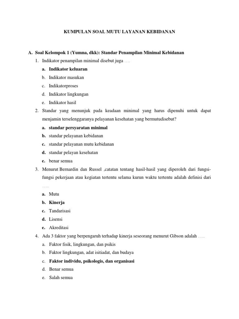 Kumpulan Soal Mutu Sekelas Docx