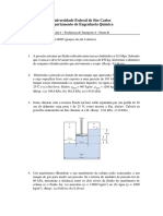 Lista 1 de Fenômenos de Transporte da UFSCar com 7 questões de engenharia química