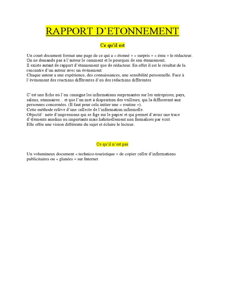 Rapport D Etonnement  PDF  Informations  Science