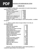 Unidade VIII - Contabilidade Custos - Exercicios